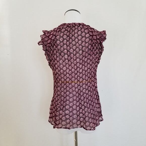 Lucky Brand Flutter Sleeve Burgundy Sheer Blouse S - Picture 4 of 7